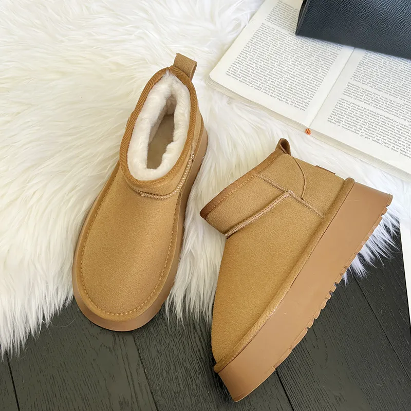 

Женские ботинки челси, зимние теплые меховые ботинки для снега, новинка 2022, женская обувь на плоской платформе, повседневная обувь, замшевые...