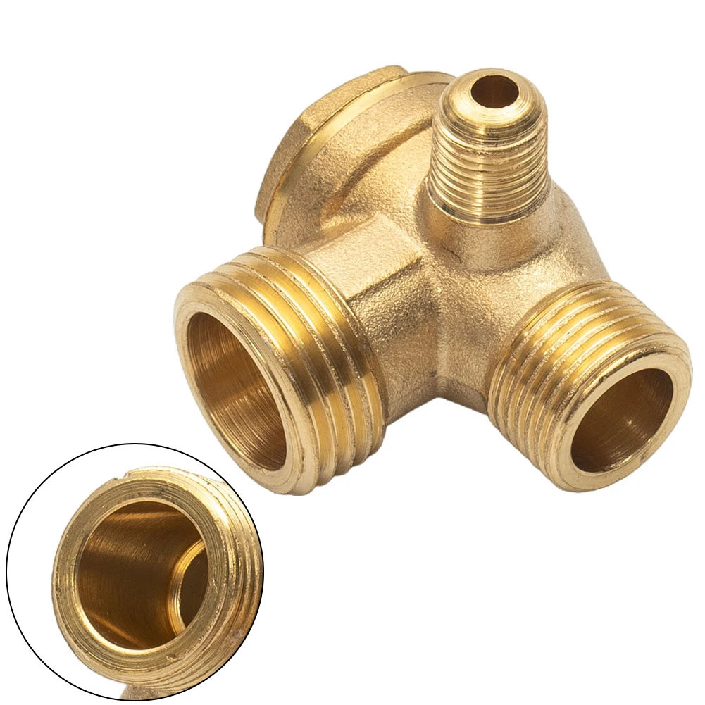 

Air Compressor 3-Port Brass Threaded Check Valve Connector Tool Male Thread 3 Way Metal Air Compressor Check Valve Gold Tone