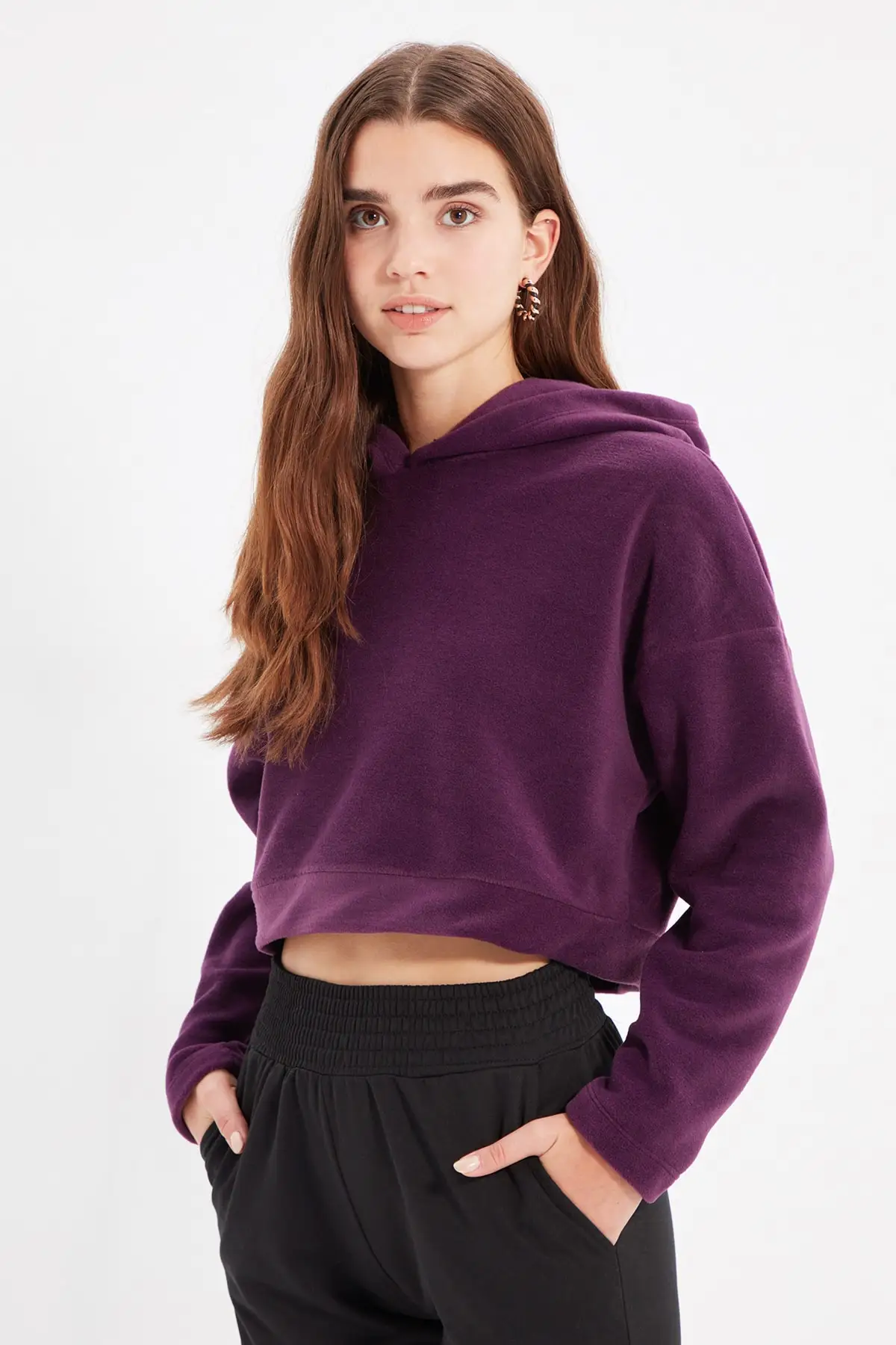 Укороченный вязаный свитер с капюшоном и рисунком ресниц TWOAW22SW1193 | Женская одежда