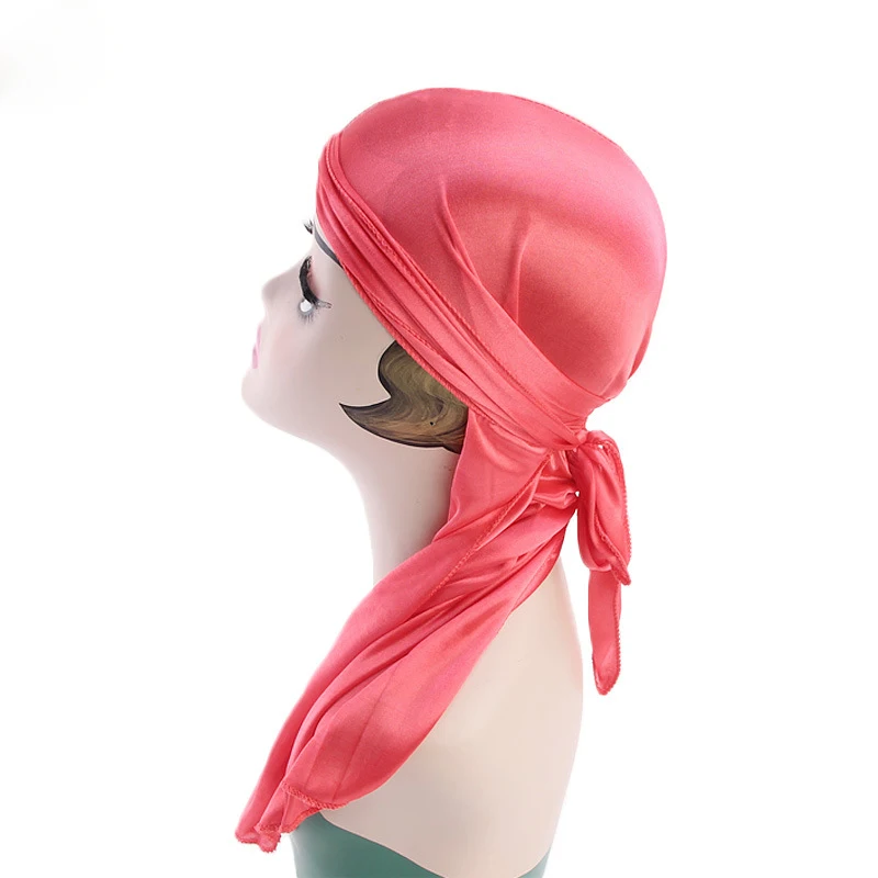 

Fashion Silky Durags Bandanas Unisex Satin Turban Hat Wigs Doo Durag Biker Headwear Women Headband Hair Long Tail Du-Rag