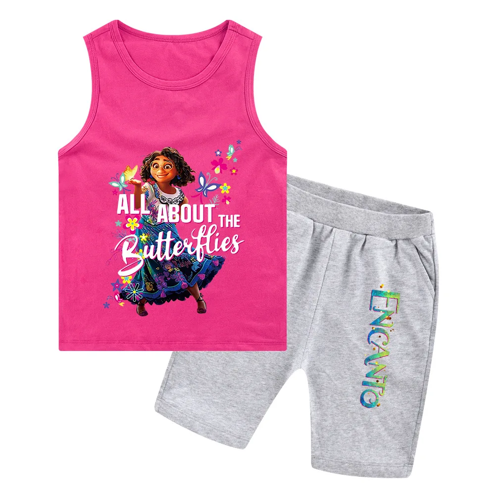 

2022 Nnew Disney Encanto Boys and Girls Vest + Casual Shorts Suit Printing Cartoon Sleeveless Two-Piece Suit