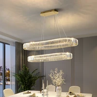 light luxury crystal restaurant chandelier post modern stainless steel golden bar pendant lightled long dining room table lamp