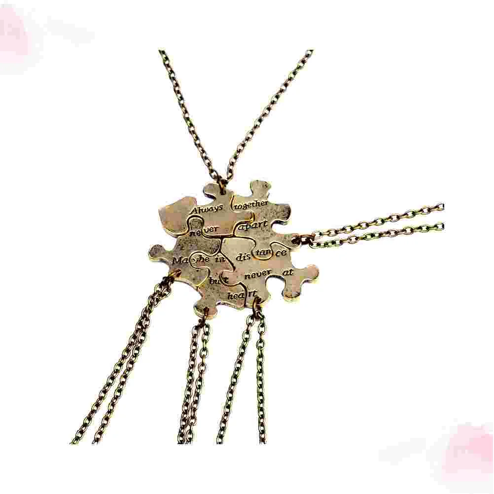 

5pcs Necklace Set Puzzle Shaped Neck Pendant Fashion Golden Neck Decoration Creative Jewelry Accessories