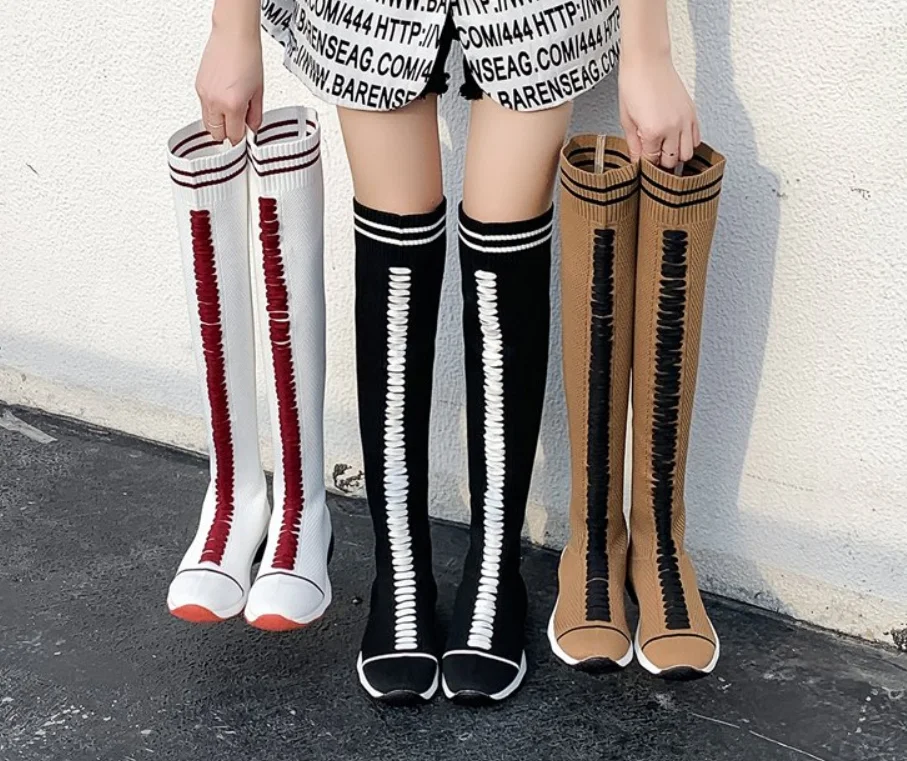 

SWFYZH New Women Boots Lace Up Over-the-knee Boots Warm Women Shoes Rome Style Knee-high Boots Female Winter Boots Plus Size