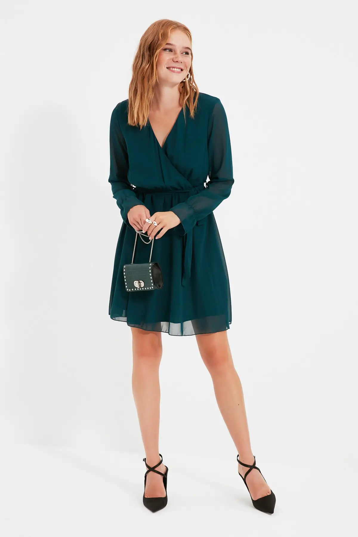 

Emerald green Belted Dress Christmas gift
