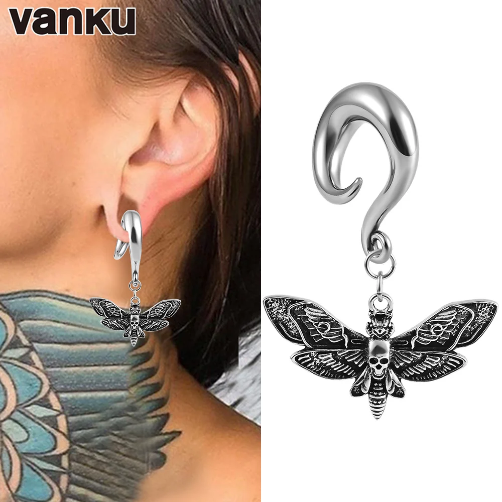 Vanku 2 PCS Ear Hanger Weight Stainless Steel Hook Dangle moth Plugs Ear Gauges Piercing Body Jewelry Piercing images - 6