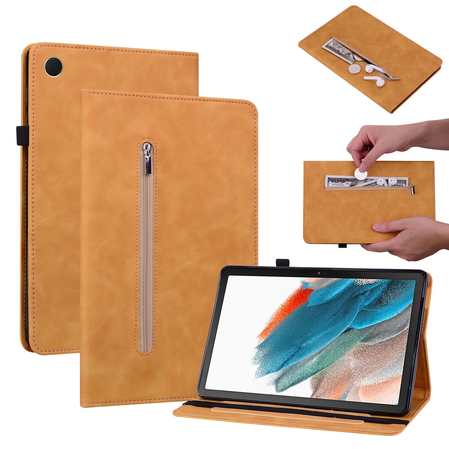 

Чехол для Samsung Tab A8 10,5 дюйма, роскошный кожаный кошелек, чехол на молнии для планшета Galaxy Tab A8 2021 X200 X205, чехол + откидная ручка