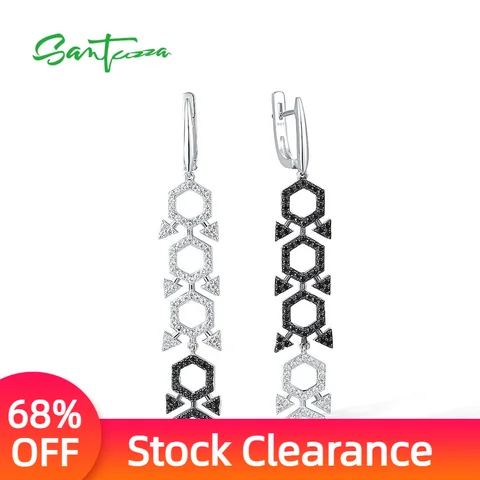 Серебряные серьги SANTUZZA с белым фианитом и черной шпинелью