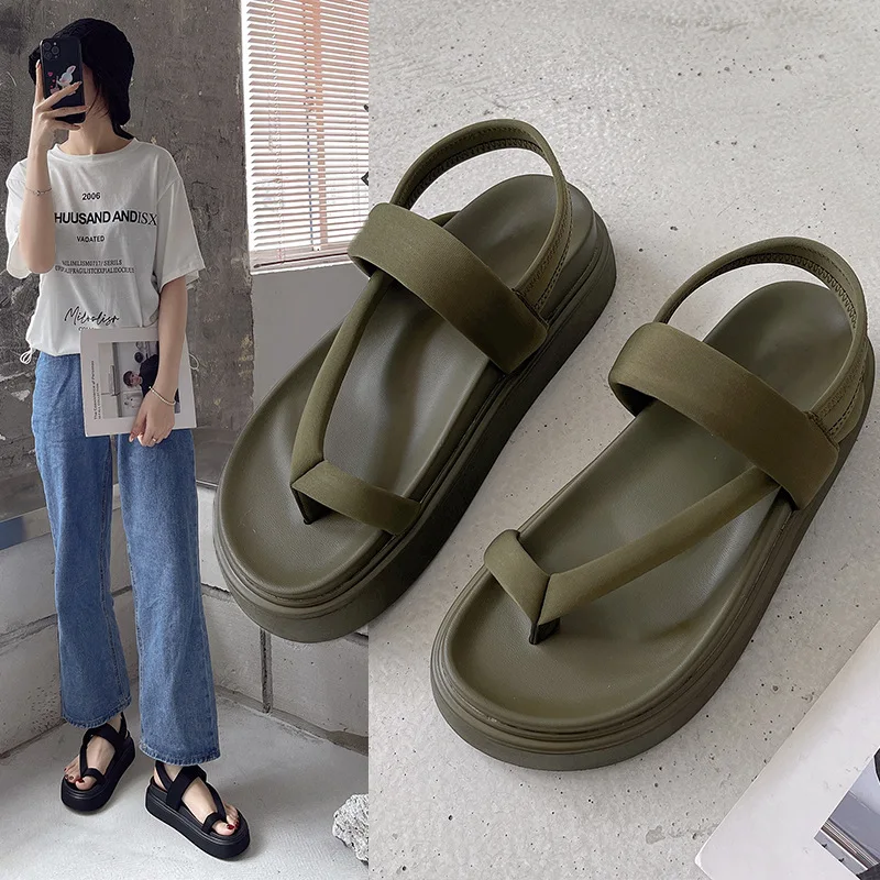 Platform Sandals Women Summer Beach Fashion Sexy Flat Casual Cross Peep TToe Ladies Shoes Woman Black Sandals Rome Flip Flops