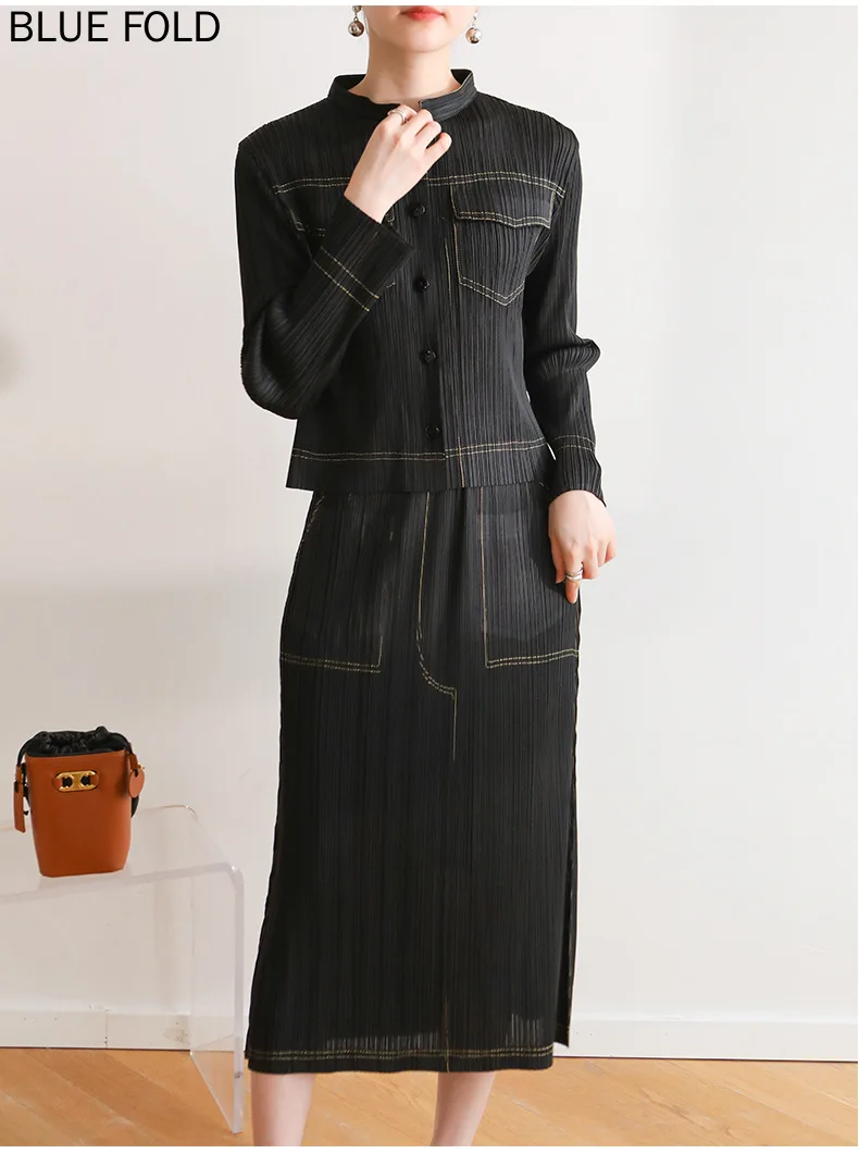 MIYAKE-комплект из рубашки с воротником-стойкой и джинсовой юбки корейский стиль