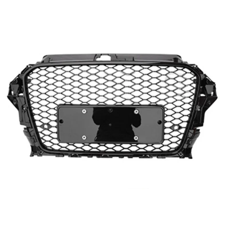 

Pure Black Honeycomb Front Grille For Audi A3 8V 2014 2015 2016 Upgrade RS3 Car Auto Bumper Mesh Grills with Emblem