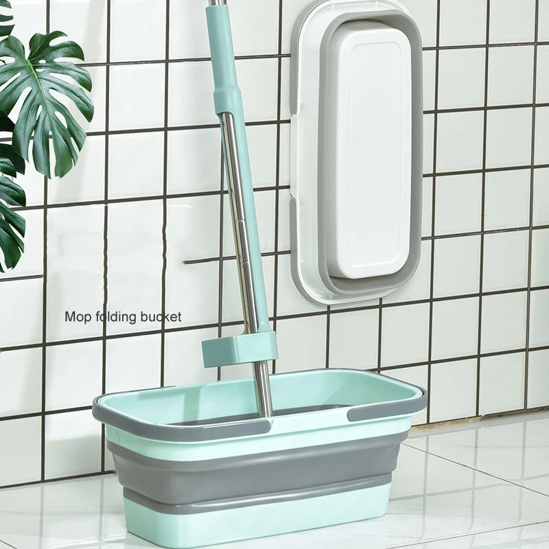 

Folding Mop Bucket Flat Squeeze Mop With Folding Bucket Hand Free Washing Replacement Pad Automatic Floor Mop Household Cleaning