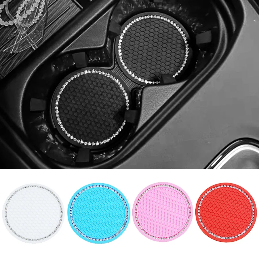 

2pcs Non-slip Car Diamond Water Cup Pad Holder Rhinestone 7cm Mat for Bottle Holder Coaster Auto Interior Accessories