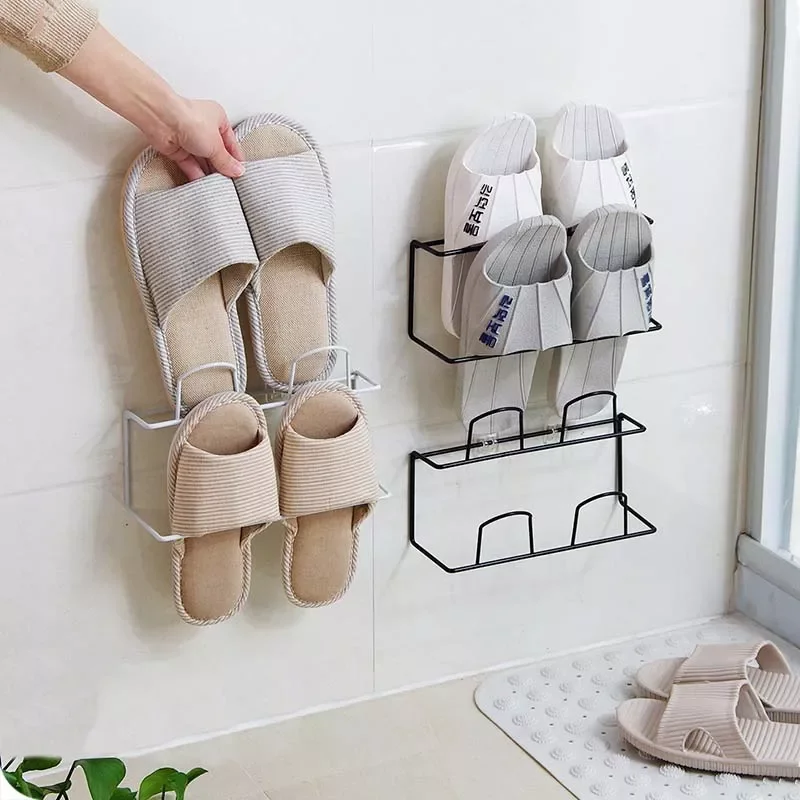 

Wall Mounted Shoe Rack Hanging Shoe Holder Hanger Towel Rack Hanger Bathroom Slippers Drain Storage Shelf Organizer
