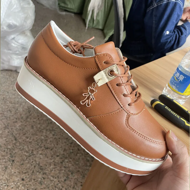 

Sneakers Platforms Women's Shoes Solid Color Spring Summer Lace Up PU Leather Breathable Comfortable Fashion Casual All-match