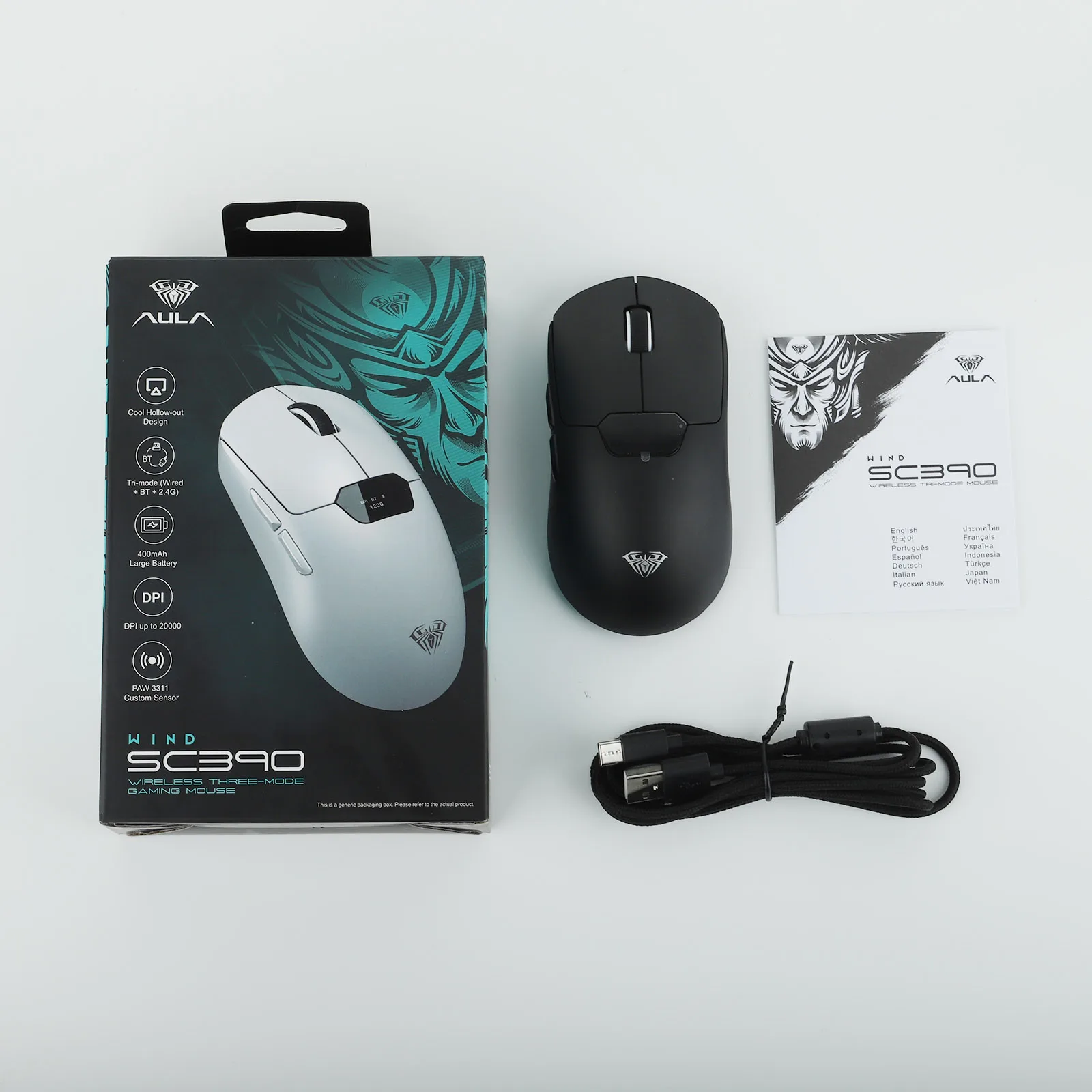 Игровая мышь AULA SC390: проводнаяBluetoothбеспроводная 2.4ГГц, сенсор PAW3311, эргономичная, с умным экраном (art.: 3920da95f170d) - 3920da95f170d