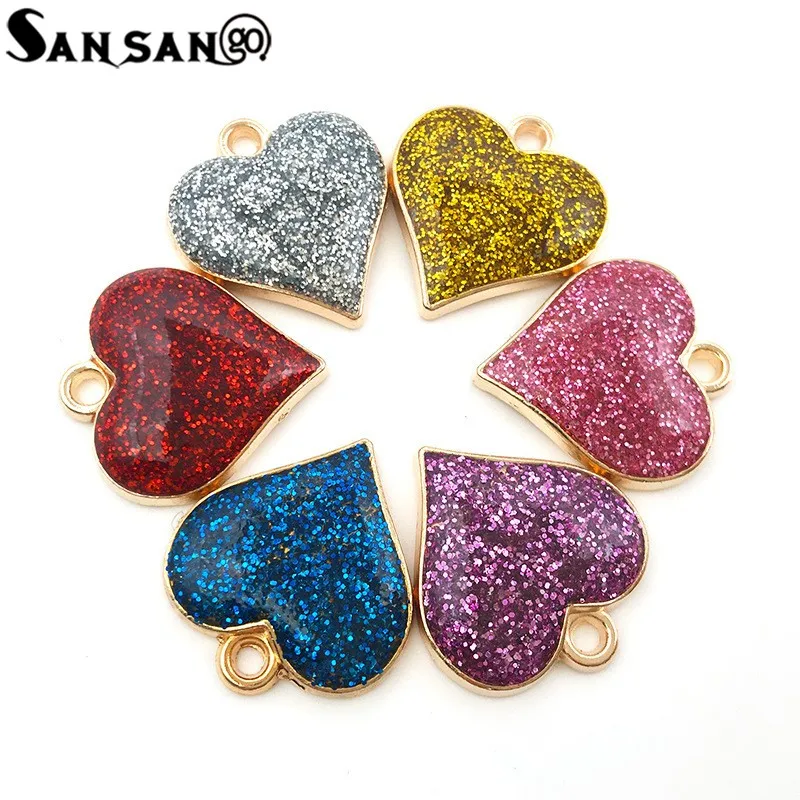 

30 шт./лот смешанные эмалевые подвески в виде сердца с блестками кулон «сделай сам» серьги браслет ожерелье для изготовления ювелирных издел...