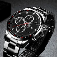 mens watch black fashion stainless steel quartz watch for men luxury business leather watches mens calendar clock montre homme