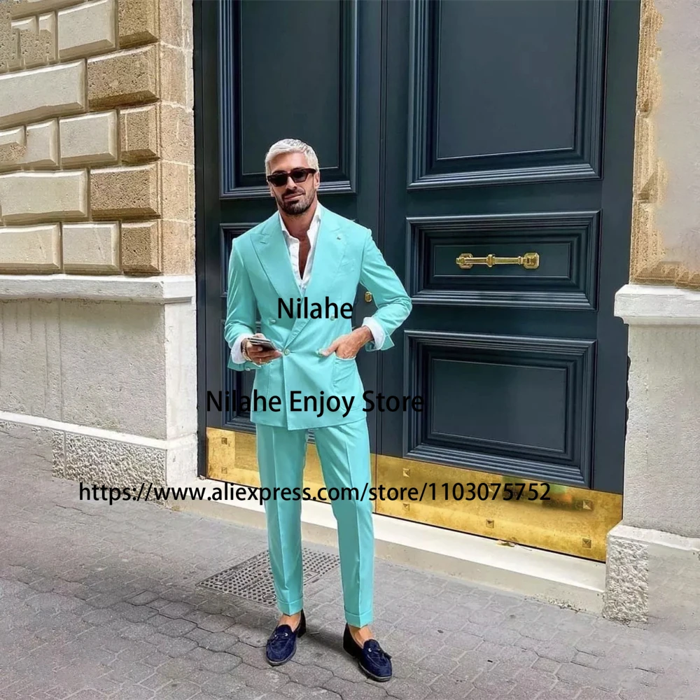 

Элегантный костюм Тиффани синего цвета для мужчин двубортный джентльменский деловой блейзер с пиковым лацканом смокинг для жениха на свадьбу пиджак брюки из двух предметов