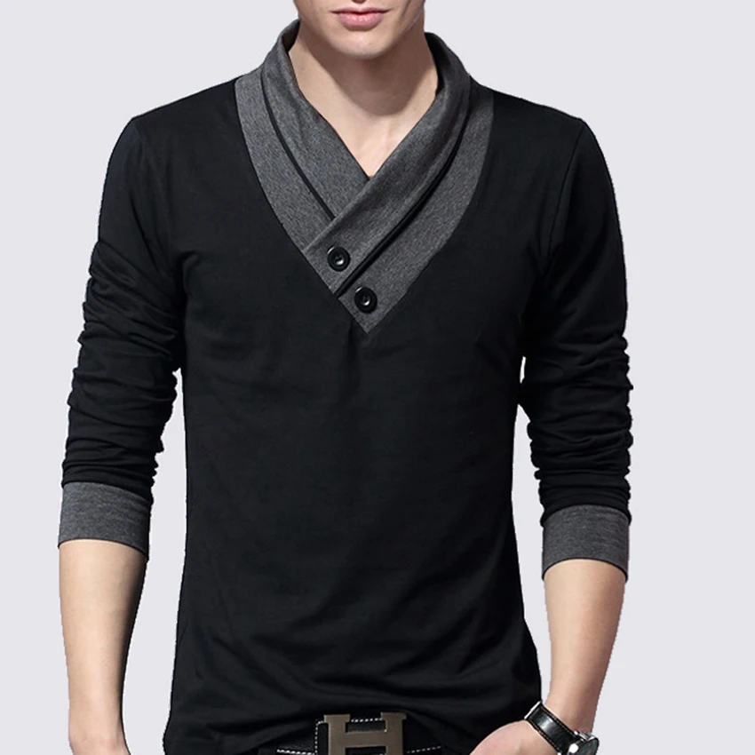 

Men's Deep V Neck Long Sleeve T Shirt Slim Fit T-shirt Men Skinny Casual Autumn Spring Tshirt Fashion Men Clothes Tops