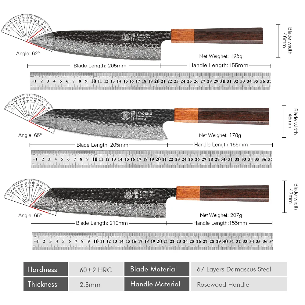 F.YOUNG японские кухонные ножи ручной работы нож шеф-повара из дамасской стали для
