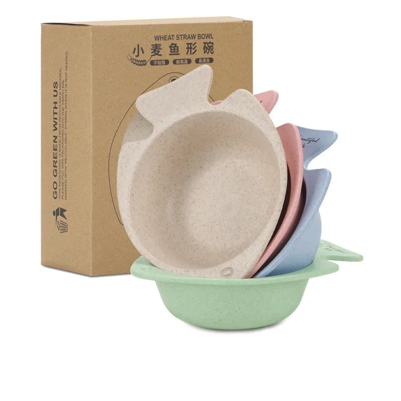 

Cartoon Fish Shape Baby Plate Kids Wheat Straw Dishes Children Tableware Infant Fruit Snack Bowl Tableware Set with Box