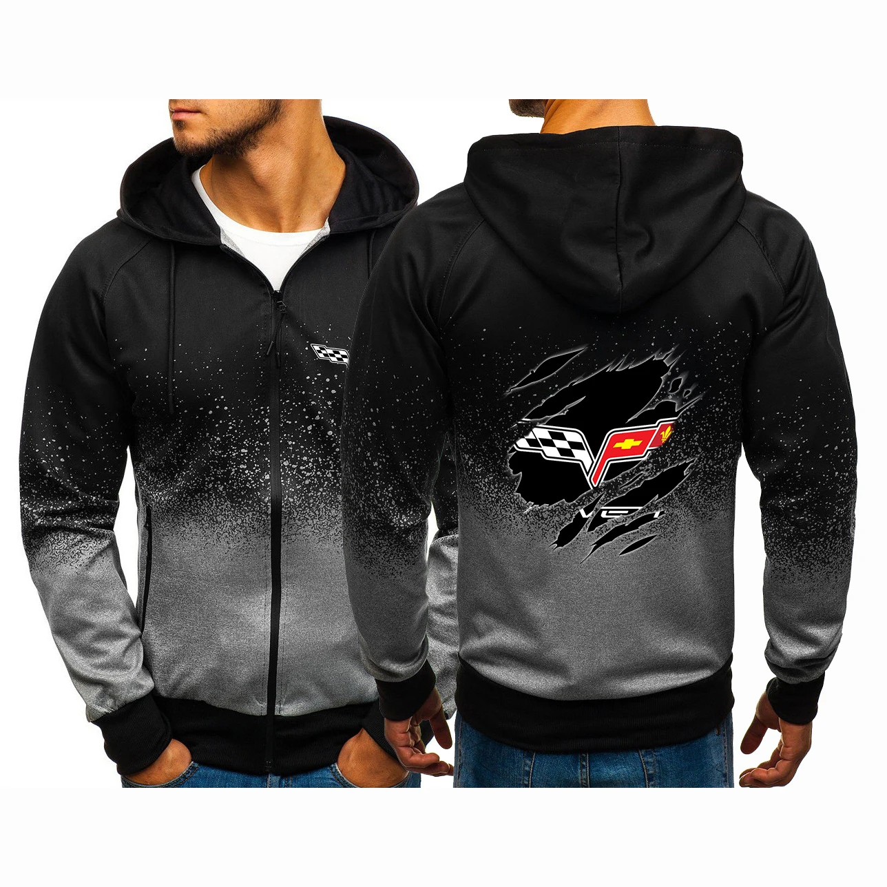 

2022 Men's Hot Corvette Logo Spring Print Hoodies Zipper jackets Man Comfortable Sweatshirts Casual Gradient Color Coats