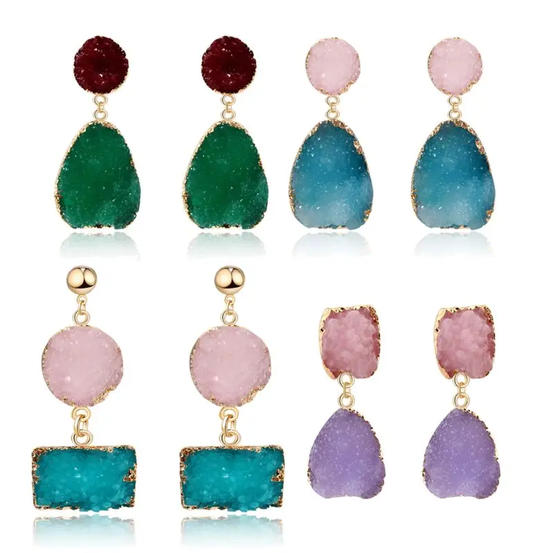 

Vintage Colorful Stud Earrings Handcrafted Double Color Geometric Earrings Druzy Stone Earrings for Girlfriend Women 264E