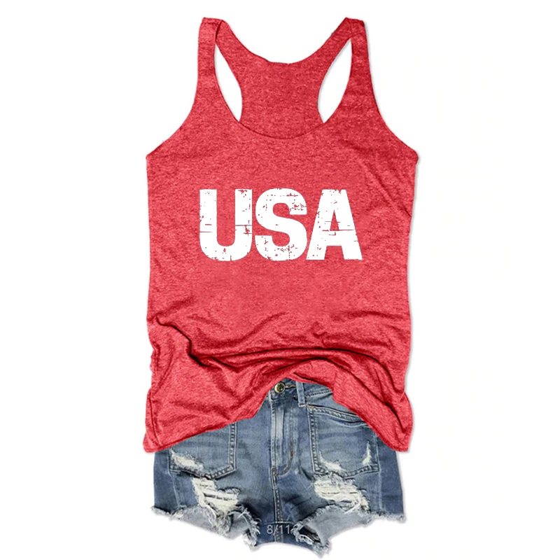 

American Tops Independence Day Tank Tops USA 4th of July Red White Blue Women Clothing USA Memorial Day Black Top L