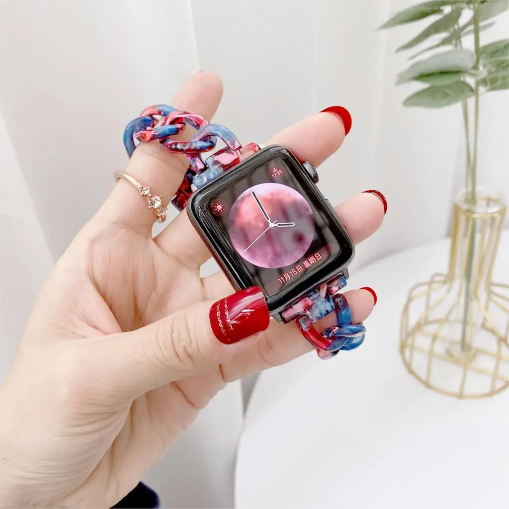 

Strap for apple watch 7 band 41mm 45mm correa 38/42mm Resin transparent belt for smart iwatch series 6 5 4 3 bracelet 44mm 40mm
