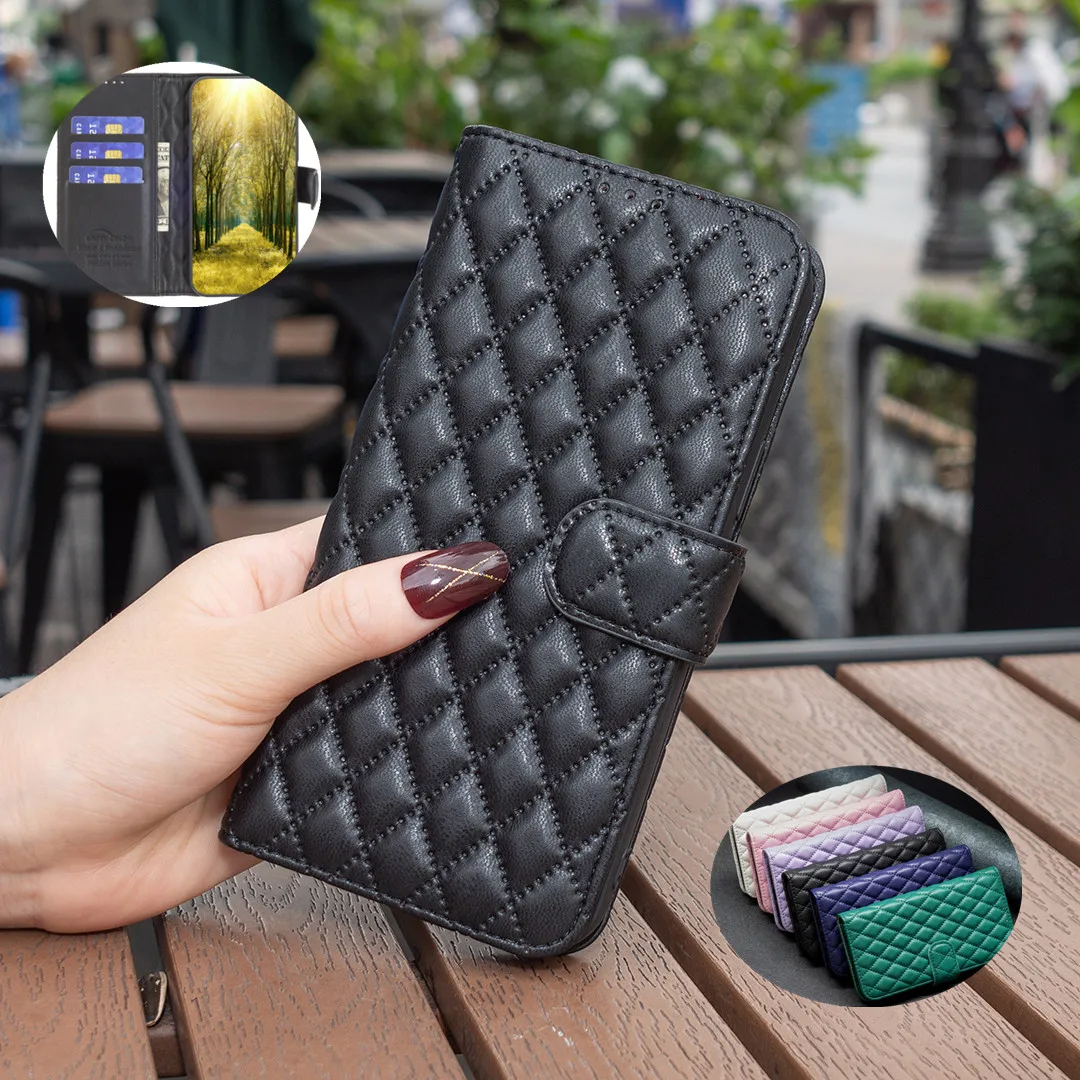 

For Samsung Galaxy S23 Ultra Case S22 Cover S21 FE Fundas S20 Coque S23Plus Wallet S20fe Card Capa Rhombus Leather Flip Shell