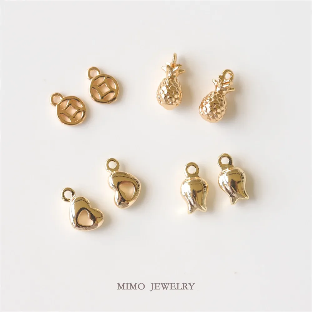

Copper Plated Gold Mini Pineapple Heart Bud Copper Coin Pendant with DIY Accessories