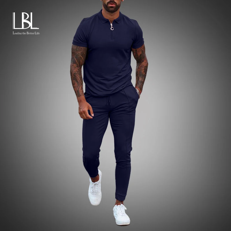 Summer Men Sets Casual Fitness Breathable Sportswear Short Sleeved Tshirt Fashion Outdoor Tracksuit Men Slim Jogger Sweat Suits