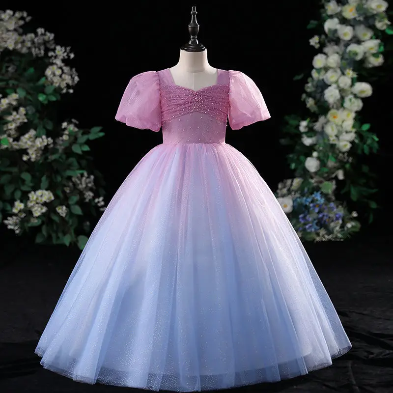

Kids Girls Princess Wedding Evening Ball Gown Party Events Dress Children's Clothing Elegant Patchwork Lace Long Dresses L49