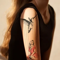 waterproof temporary tattoo sticker black swallow lines red dress girl design fake tattoos flash tatoos arm body art for women