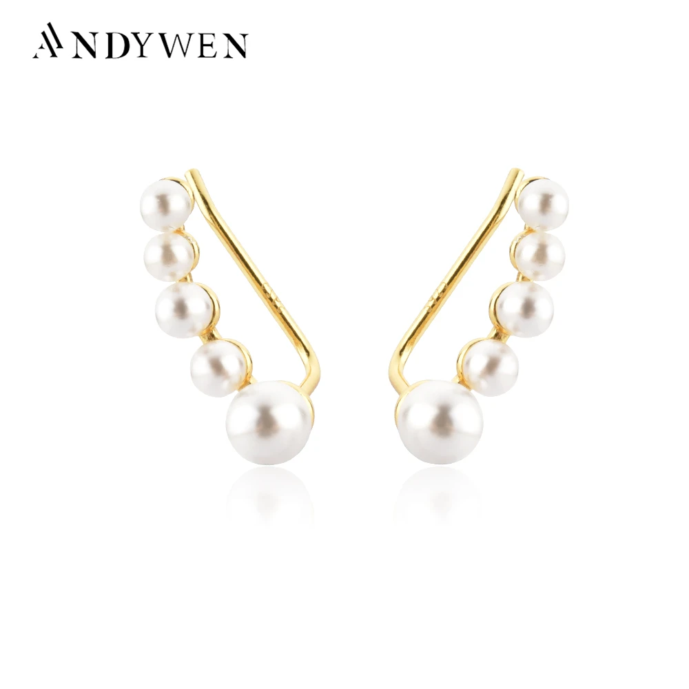 

ANDYWEN 925 Sterling Silver Gold Pearl 3mm 3.5mm 5mm Climber Thread Earring Women Luxury Jewelry 2021 Wedding Rock Punk