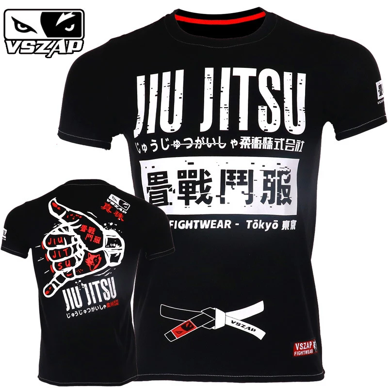 

Rashguard Jiu Jitsu Vszap Muay Thai T Shirt Cotton Short Sleeve Men's Kick Boxing Shirt Black MMA Martial Arts Bjj Fight Wear