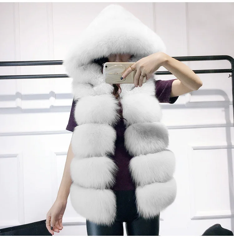 2023 Fashion Autumn/Winter Fur Medium Long Coat Very Big Hat, Vest, Fur Coat