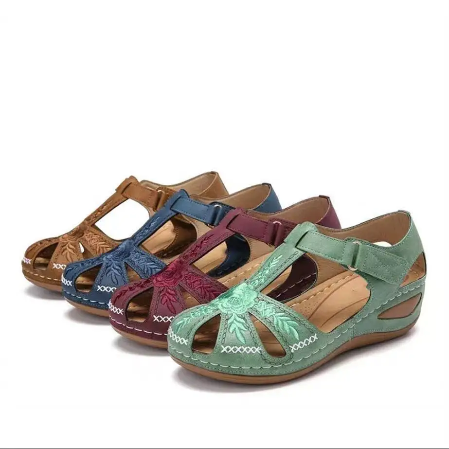 Baotou Roman sandals women's 2023 summer new openwork woven wedge heel block heel platform women's shoes