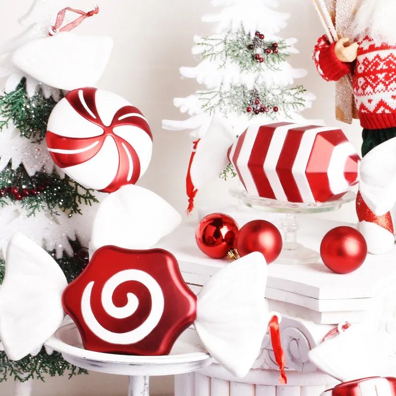 

Christmas Ornaments Christmas Decorations Stage Bar Props Decorations Red And White Painted Christmas Candy Pendants