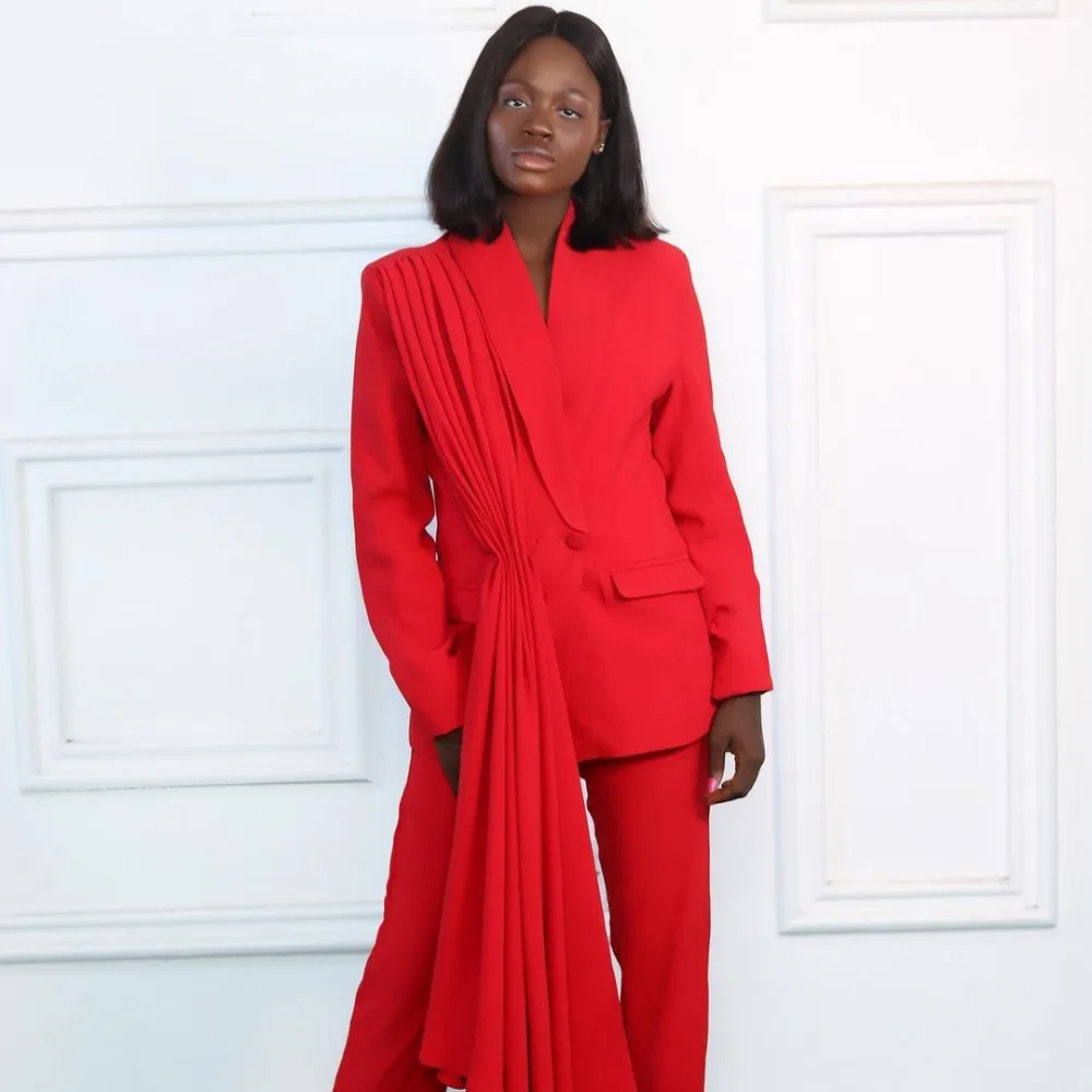 2023 Red Women Suits Shawl Lapel One Button 2 Pcs Blazer Pencil Pants Custom Made Fashion Casual Party Prom Dress