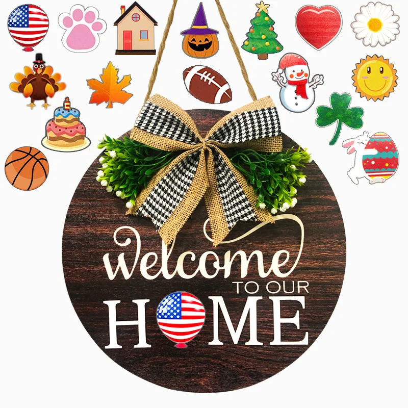 

Welcome Decorative Halloween Hanging Tag Wooden Crafts Welcome Sign Diy Doorplate Replaceable Decorative Props Accessories