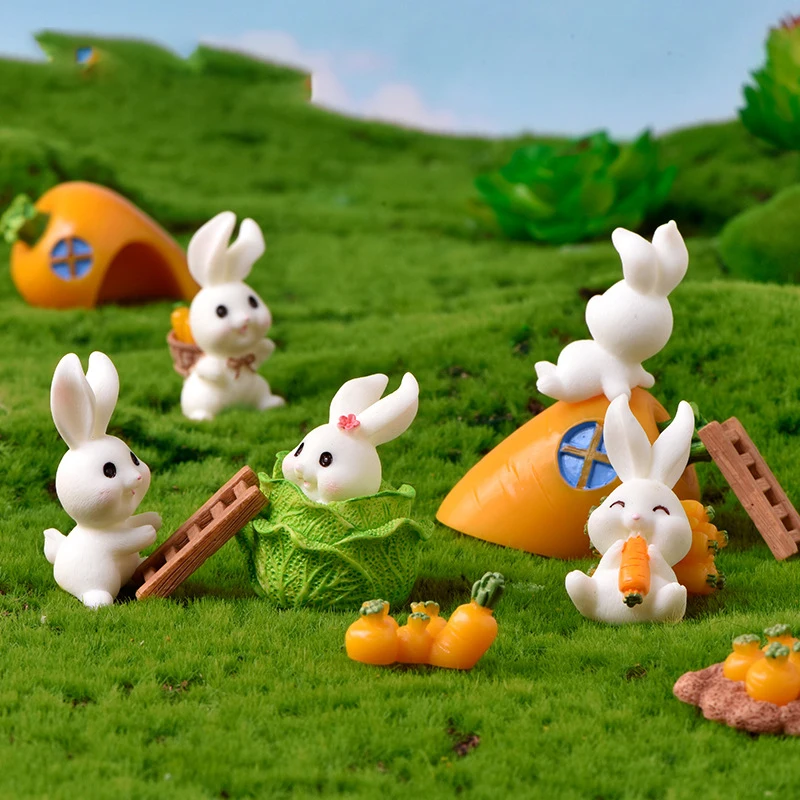 

5 шт. мини-Фигурка кролика, украшение для планшетов, пасхальное животное, настольное садовое ремесло, детский подарок, миниатюрный ландшафт, искусственная смола