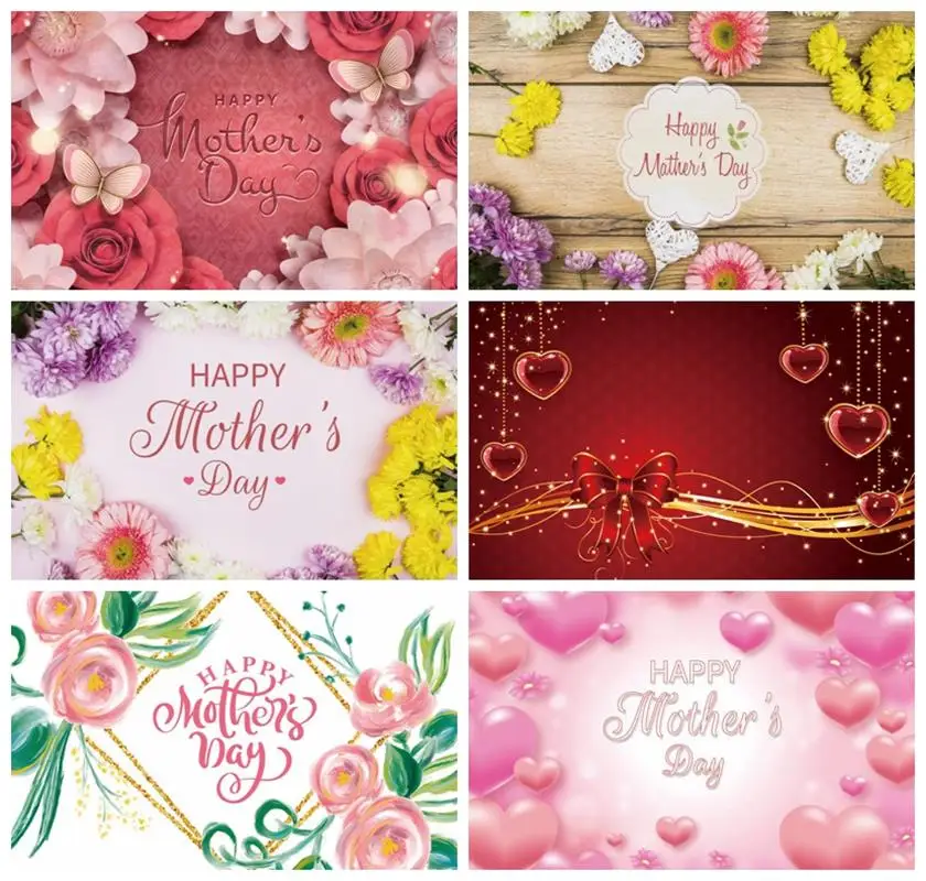 

Laeacco Happy Mothers Day Photocall Backdrop Pink Floral Butterfly Women Girl Birthday Portrait Customzed Photography Background