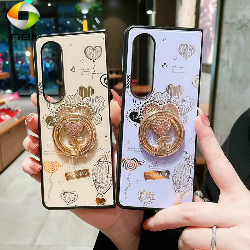 

Роскошный чехол со стразами в форме сердца и шара для телефона Samsung Galaxy Z Fold 4 3 Блестящий Кристалл Любовь Сердце стеклянный чехол