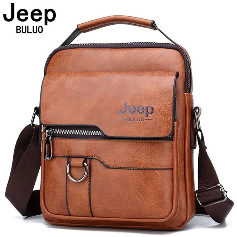 

JEEP BULUO Luxury Brand Men Crossbody Messenger Bags Business Casual Handbag Male Spliter Leather Shoulder Bag Large Capacity