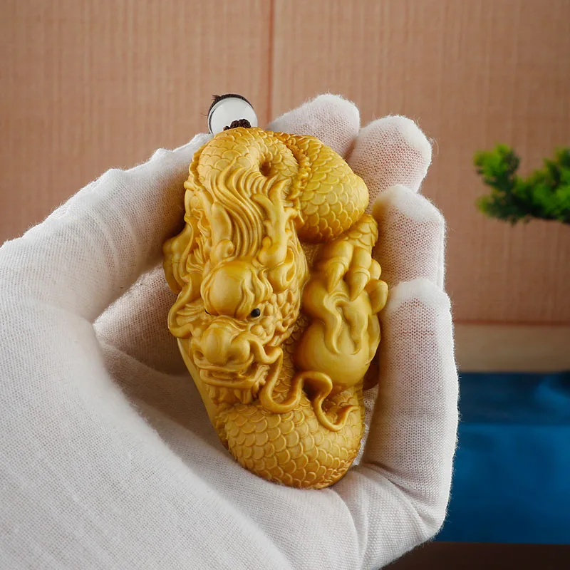 

Small leaf boxwood carving zodiac literary player hand piece of men's portable disc play solid wood carving crafts disc dragon