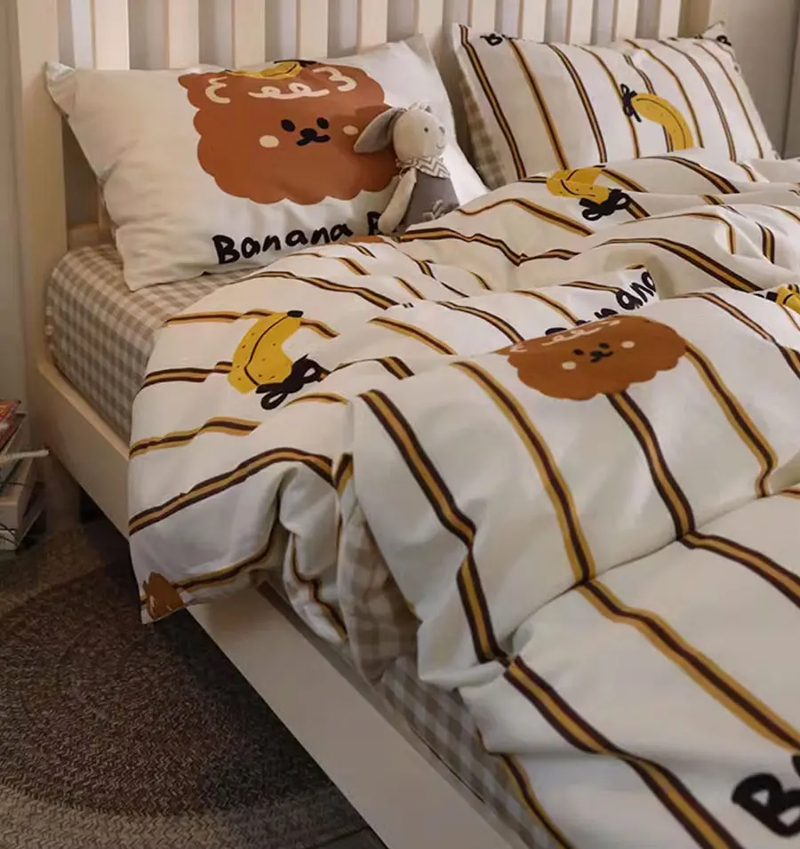 Модный комплект постельного белья в клетку с милым мультяшным медведем и