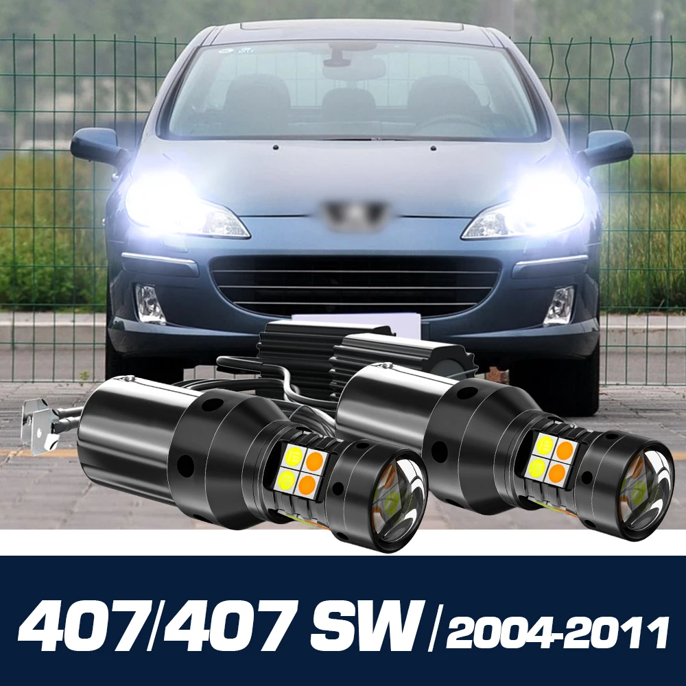 

2x LED Dual Mode Turn Signal+Daytime Running Light Canbus Accessories DRL For Peugeot 407 SW 2004-2011 2005 2006 2007 2008 2009
