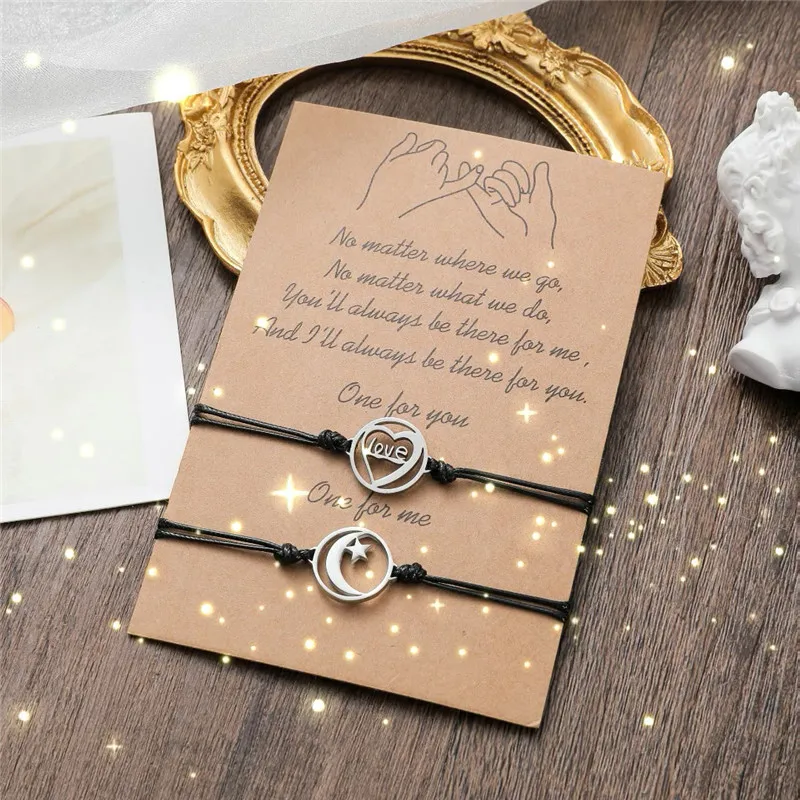 Moon Star Heart Bracelet for 2 Friendship Jewelry Gift Couple Distance Matching Bracelet for Women Teen Girls Best Friend Gifts